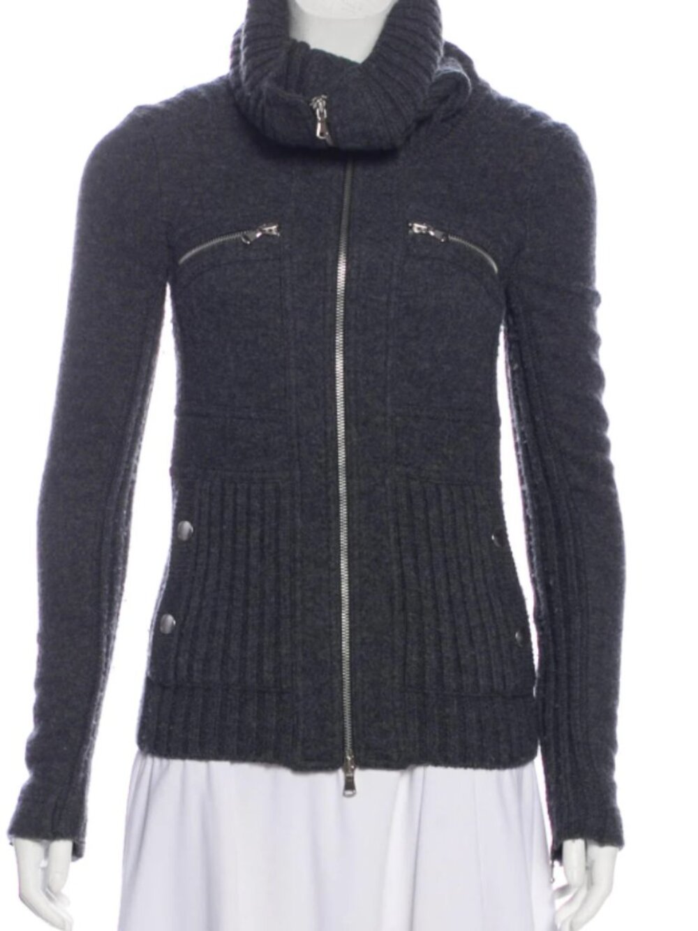 Marc Jacobs Gray Boiled Wool Turtleneck Cardigan Zip Up XS